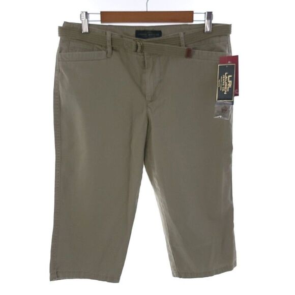 Lauren Ralph Lauren Khaki Solid Spring Sage Womens Size 8 Petite Belted Capri - Picture 1 of 12